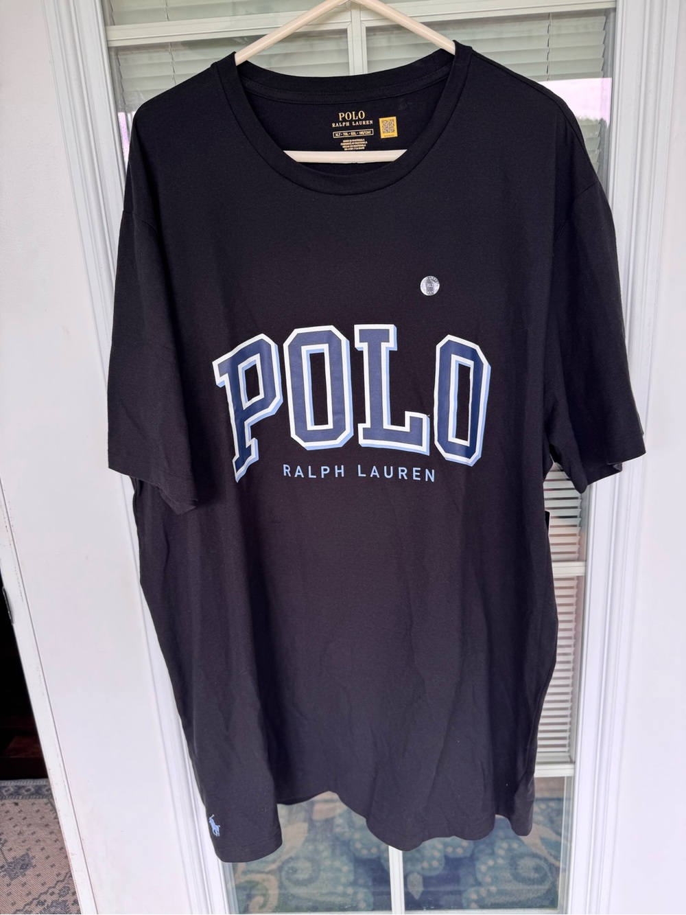 Ralph Lauren Polo Black Tee with White and Light Blue Logo